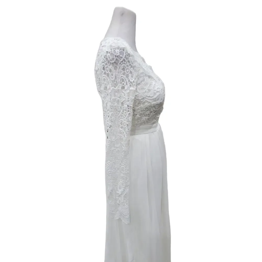 Lulus Awaken‎ My Love Maxi Dress Women’s XS White Lace Long Sleeve Bridal Formal